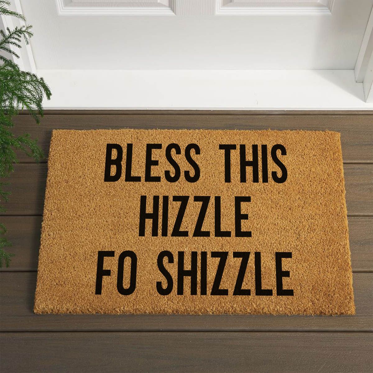 "Bless This Hizzle Fo Shizzle" Heavy-Duty Coconut Coir Doormat - Non-Slip Premium Outdoor Mat for Entryway with Humorous Housewarming Gift Design, 23.6x15.7 Inch (60x40cm) Durable Front Porch Decor