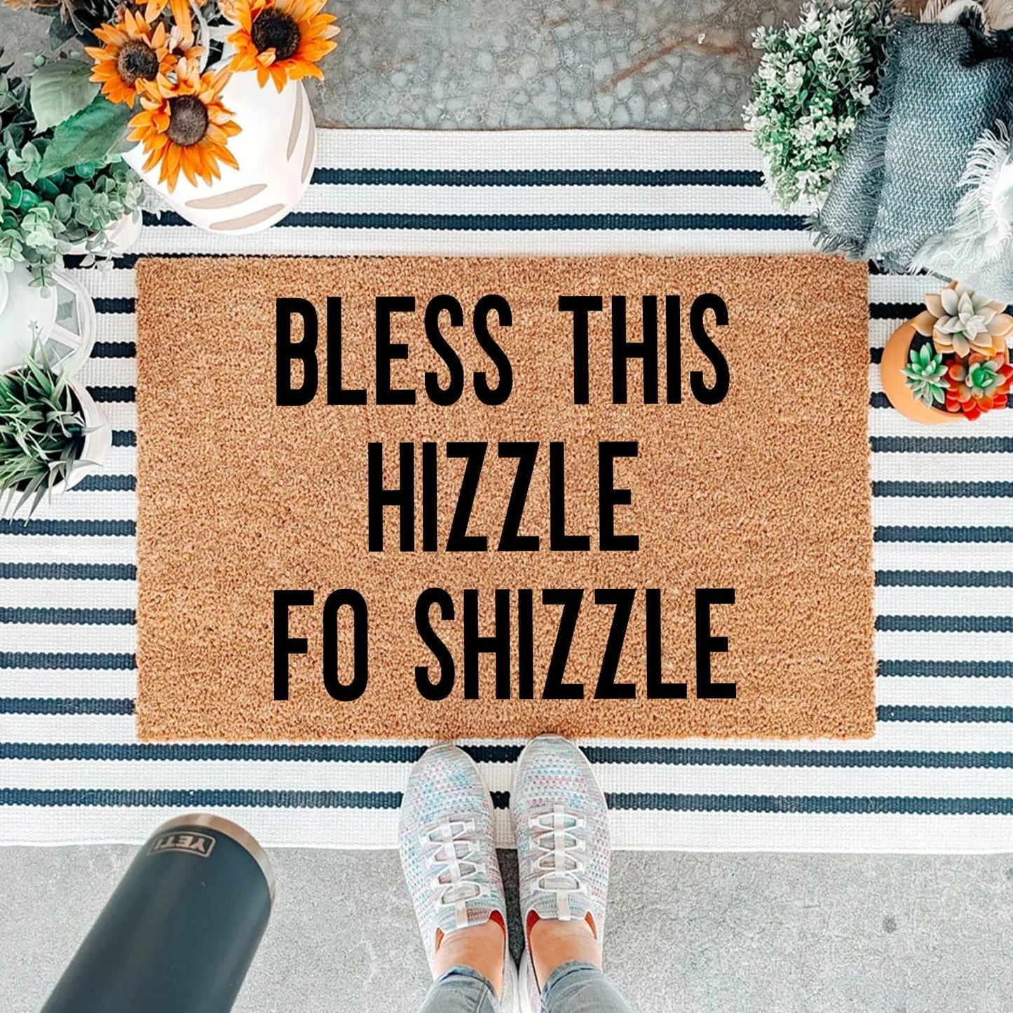 "Bless This Hizzle Fo Shizzle" Heavy-Duty Coconut Coir Doormat - Non-Slip Premium Outdoor Mat for Entryway with Humorous Housewarming Gift Design, 23.6x15.7 Inch (60x40cm) Durable Front Porch Decor