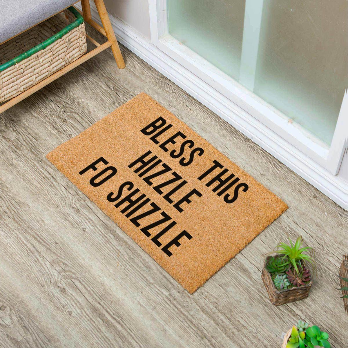 "Bless This Hizzle Fo Shizzle" Heavy-Duty Coconut Coir Doormat - Non-Slip Premium Outdoor Mat for Entryway with Humorous Housewarming Gift Design, 23.6x15.7 Inch (60x40cm) Durable Front Porch Decor