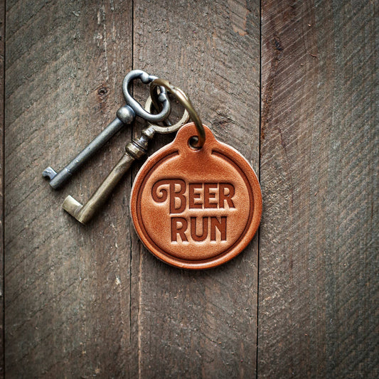 Beer Run Leather Keychain Circle
