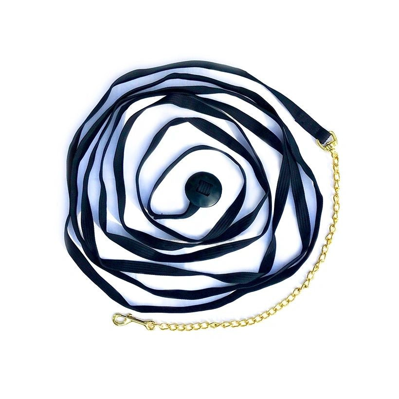 Lunge Line Cotton Webbing 25', 30" Brass Plated Chain, Black #45432