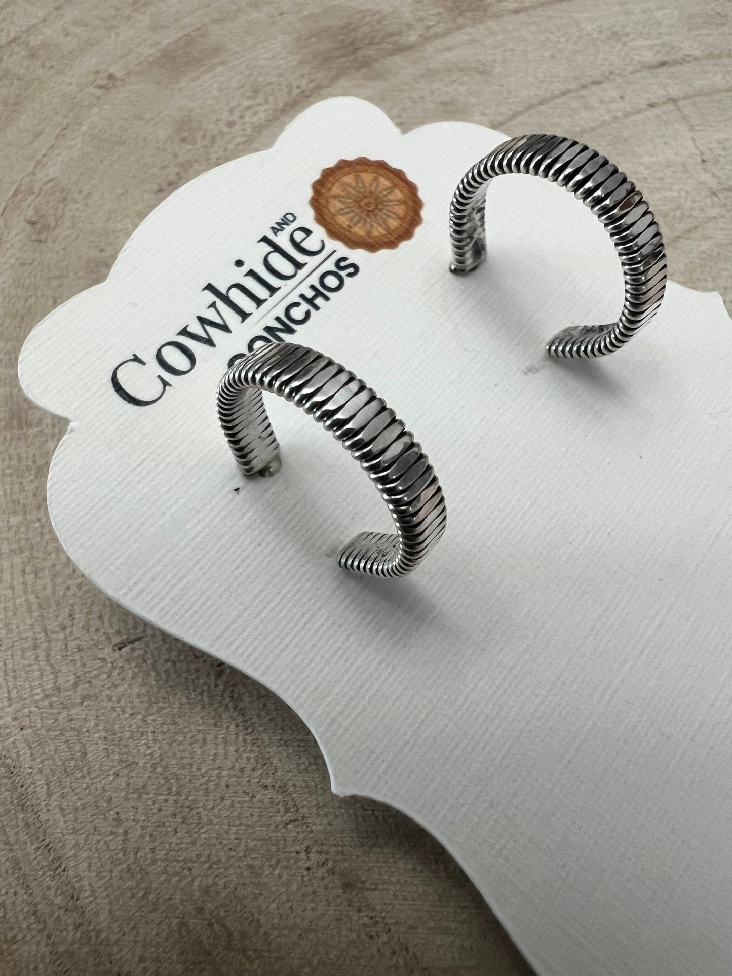 Elaine Tahe Navajo Sterling Silver Hoop Earrings — 5/8" × 1/8" (Listing #1)
