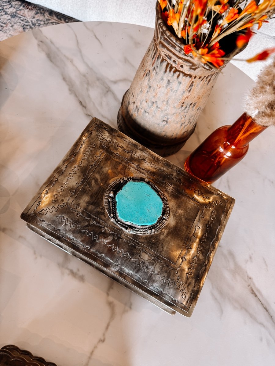 Ellis Stamped Box With Turquoise