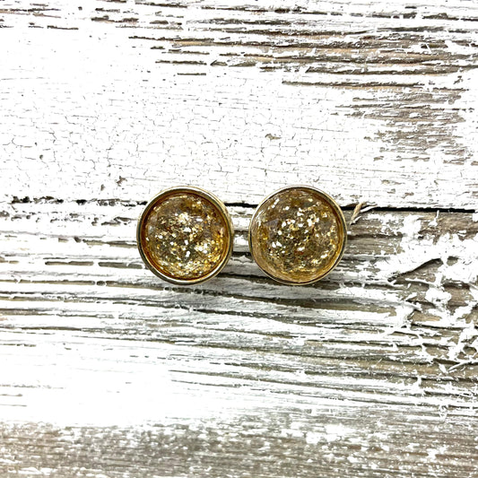 Gold and Shimmer Round Stud Earrings