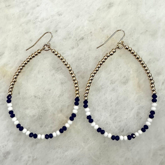 Navy And Gold Beaded Dangle Earrings