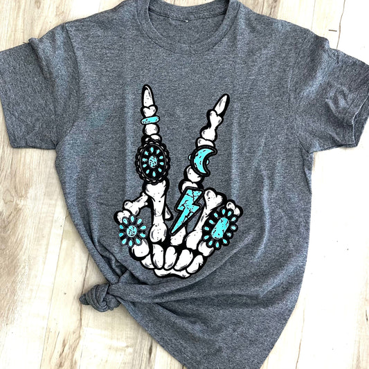 Skeleton Rings Peace Sign Graphic Tee
