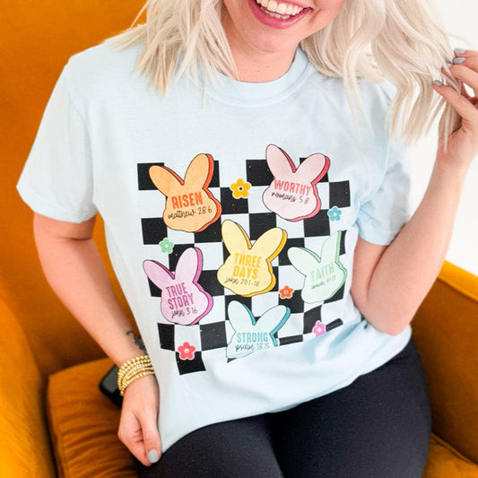 Light Blue Checker Bunnies Graphic Tee