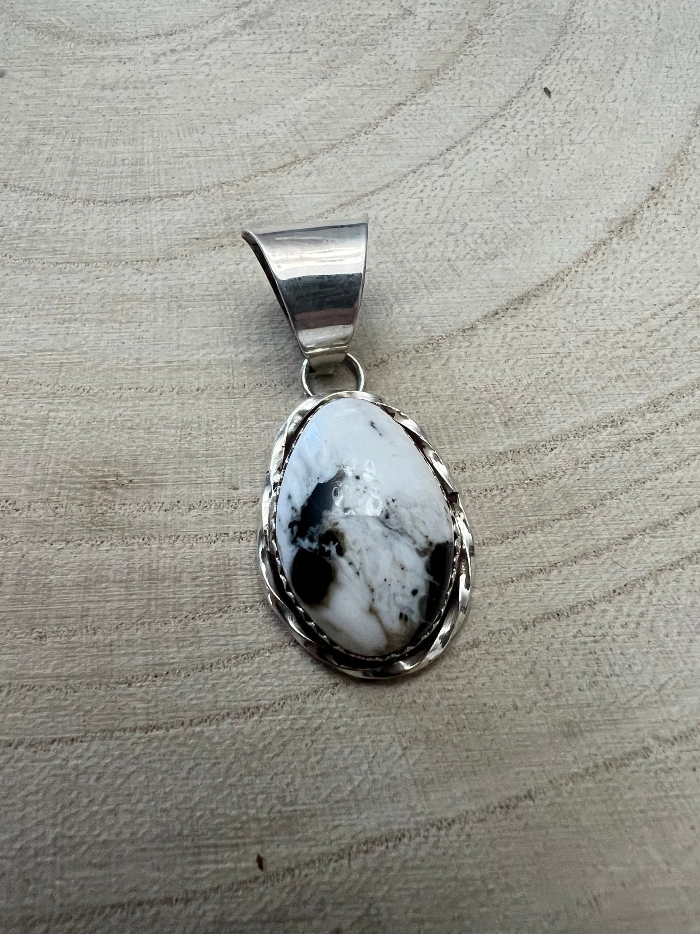 Ernest Hawthorne Navajo Sterling Silver Pendant with White Buffalo — 1 1/2" × 5/8" (Hallmark EH)