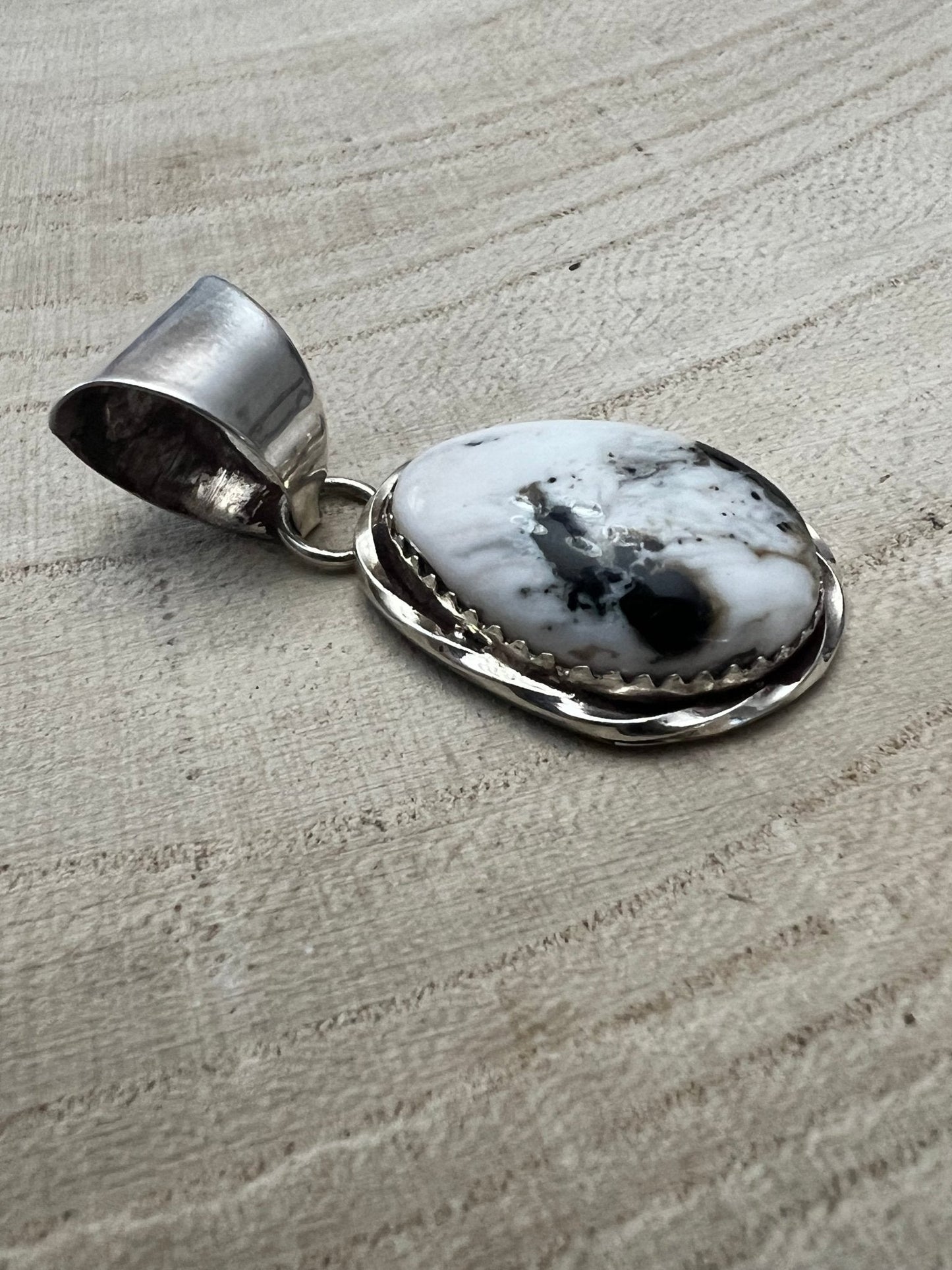 Ernest Hawthorne Navajo Sterling Silver Pendant with White Buffalo — 1 1/2" × 5/8" (Hallmark EH)