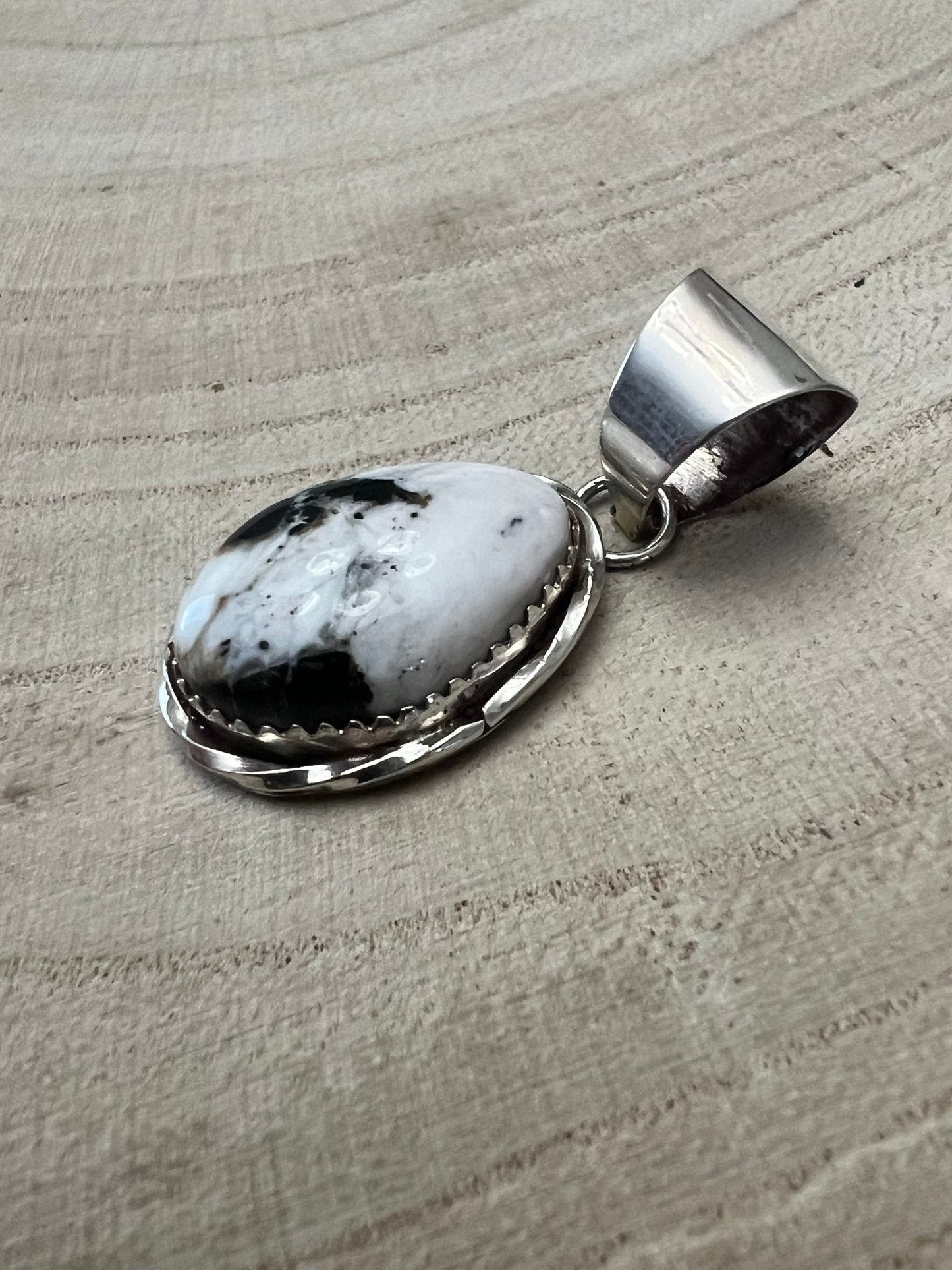 Ernest Hawthorne Navajo Sterling Silver Pendant with White Buffalo — 1 1/2" × 5/8" (Hallmark EH)