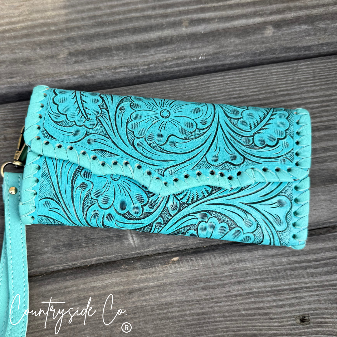 Piper Tooled Leather Wallet Wristlet