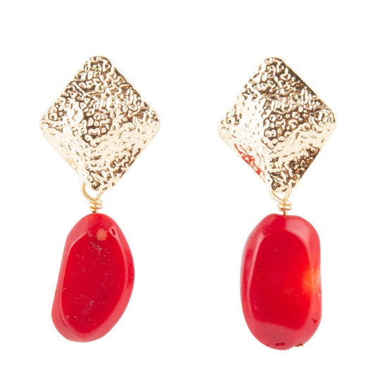 Facets of Red Coral Drop Earrings