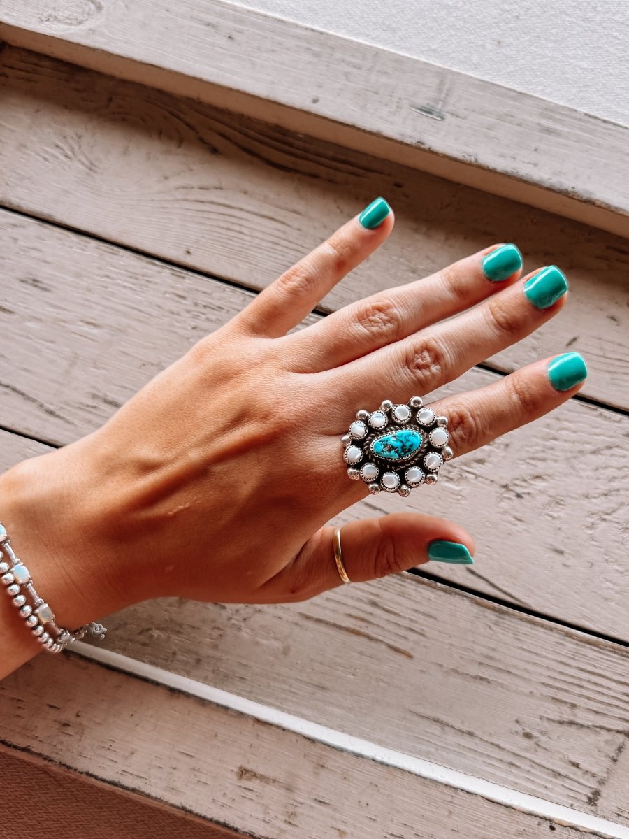 Far Away Places MOP + Turquoise Adjustable Ring