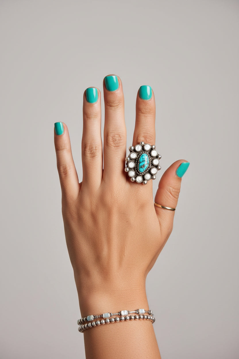 Far Away Places MOP + Turquoise Adjustable Ring
