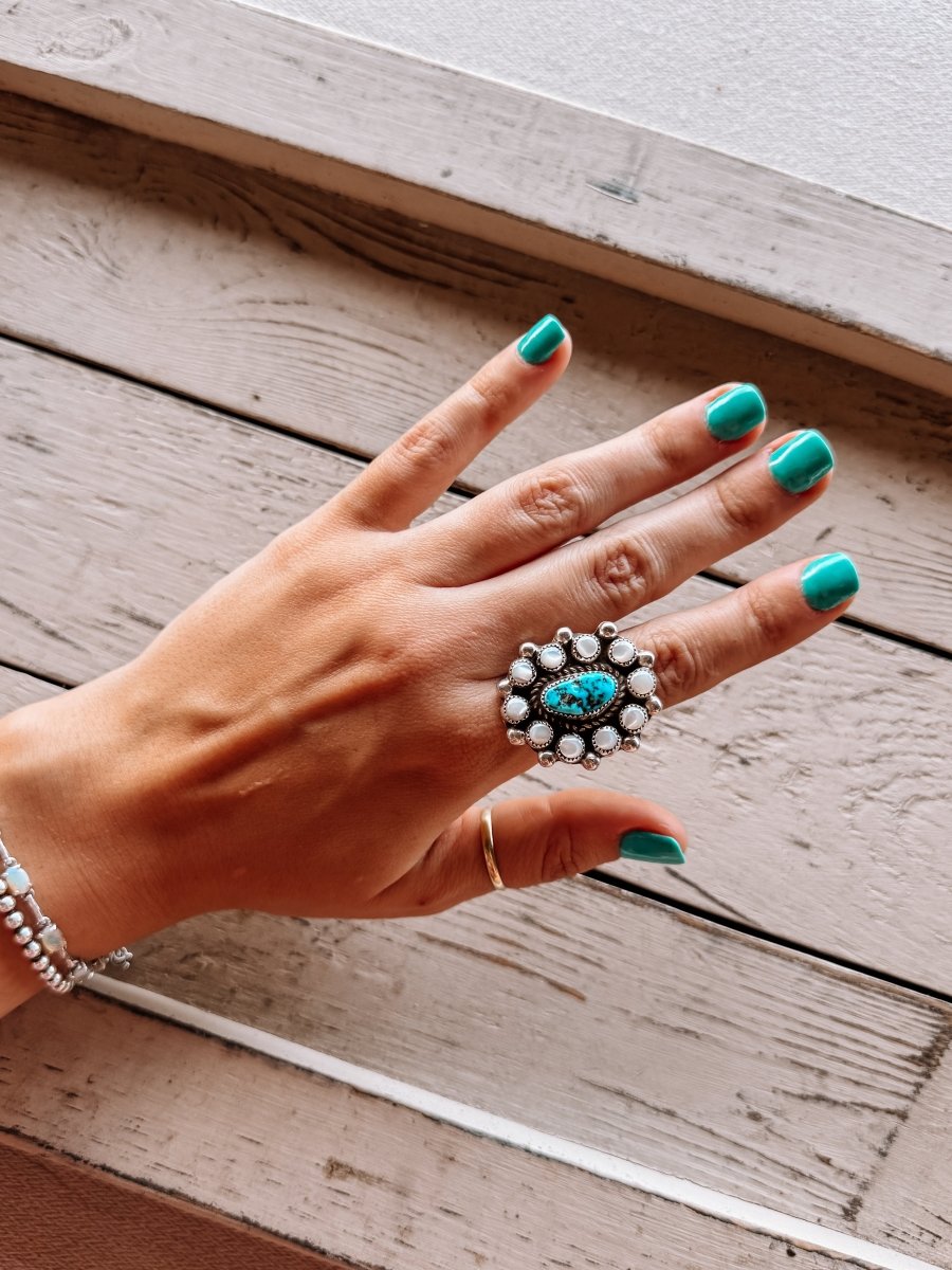 Far Away Places MOP + Turquoise Adjustable Ring