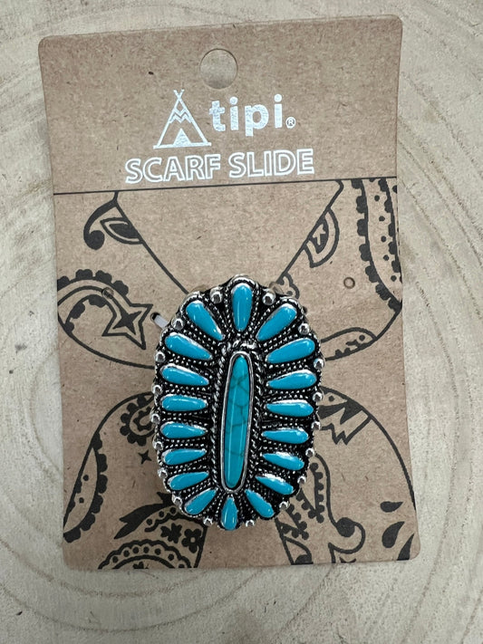 Faux Turquoise Cluster Wild Rag Scarf Slide