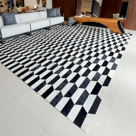 Figaro Black and White Patchwork Cowhide Rug