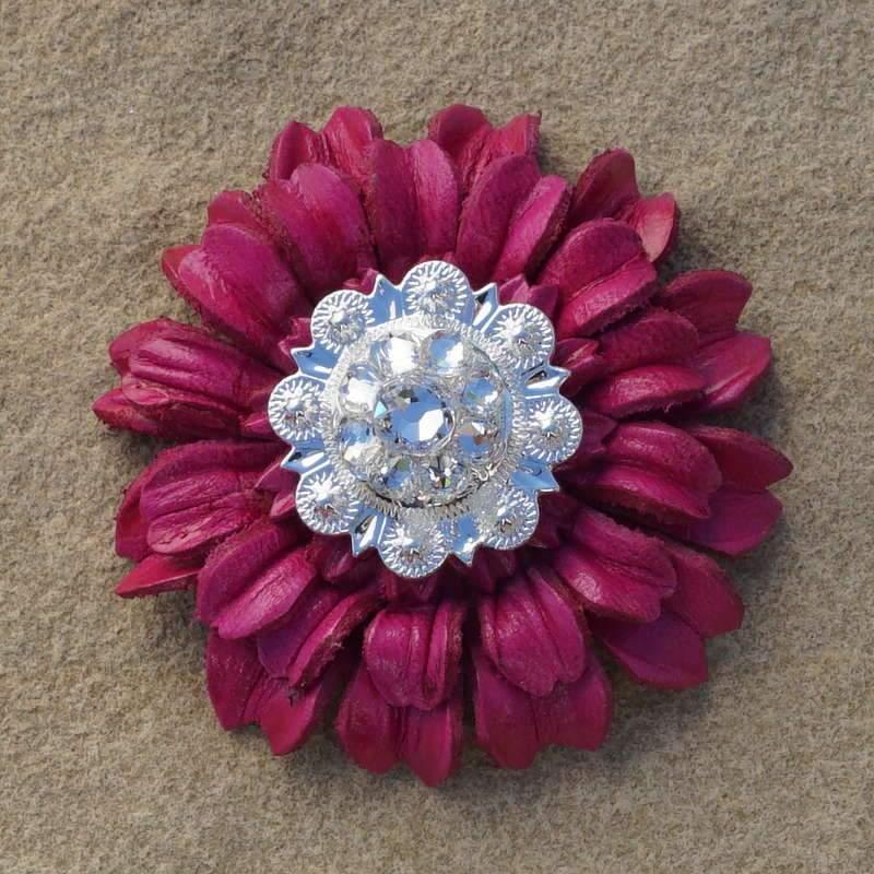 Hot Pink Daisy Flower With Bright Silver Clear 1" Concho