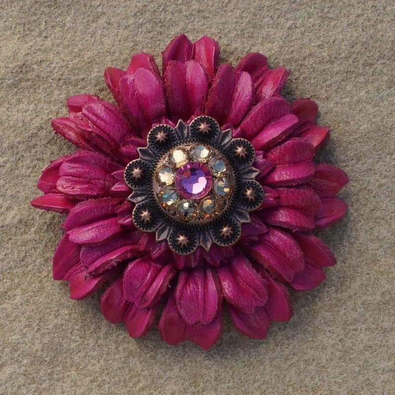 Hot Pink Daisy Flower With Copper Pink & Champagne 1" Concho