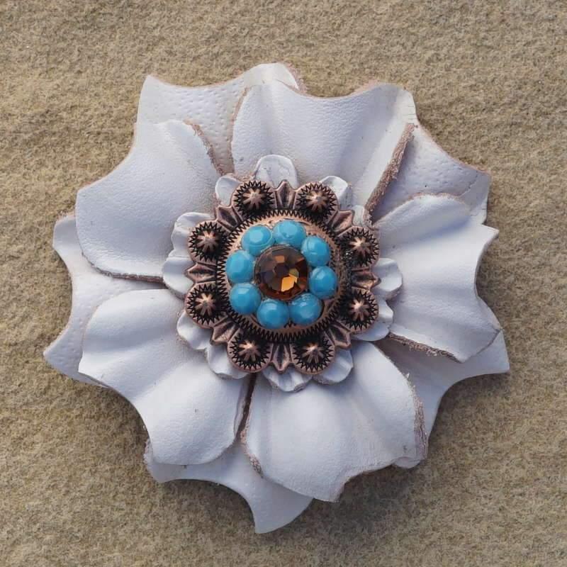 White Carnation Flower With Copper Topaz & Turquoise 1" Concho