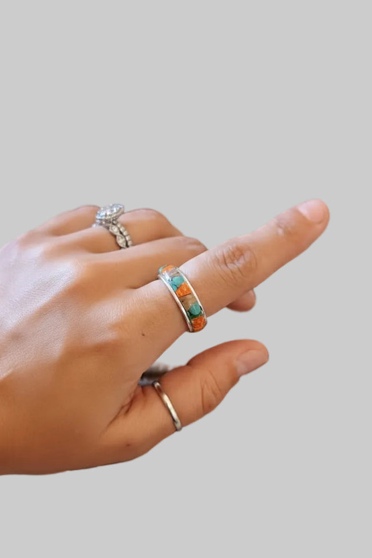Folksy Multi-Stone Inlay Ring