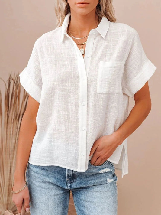 Full Size Button Up Short Sleeve Shirt Plus Size