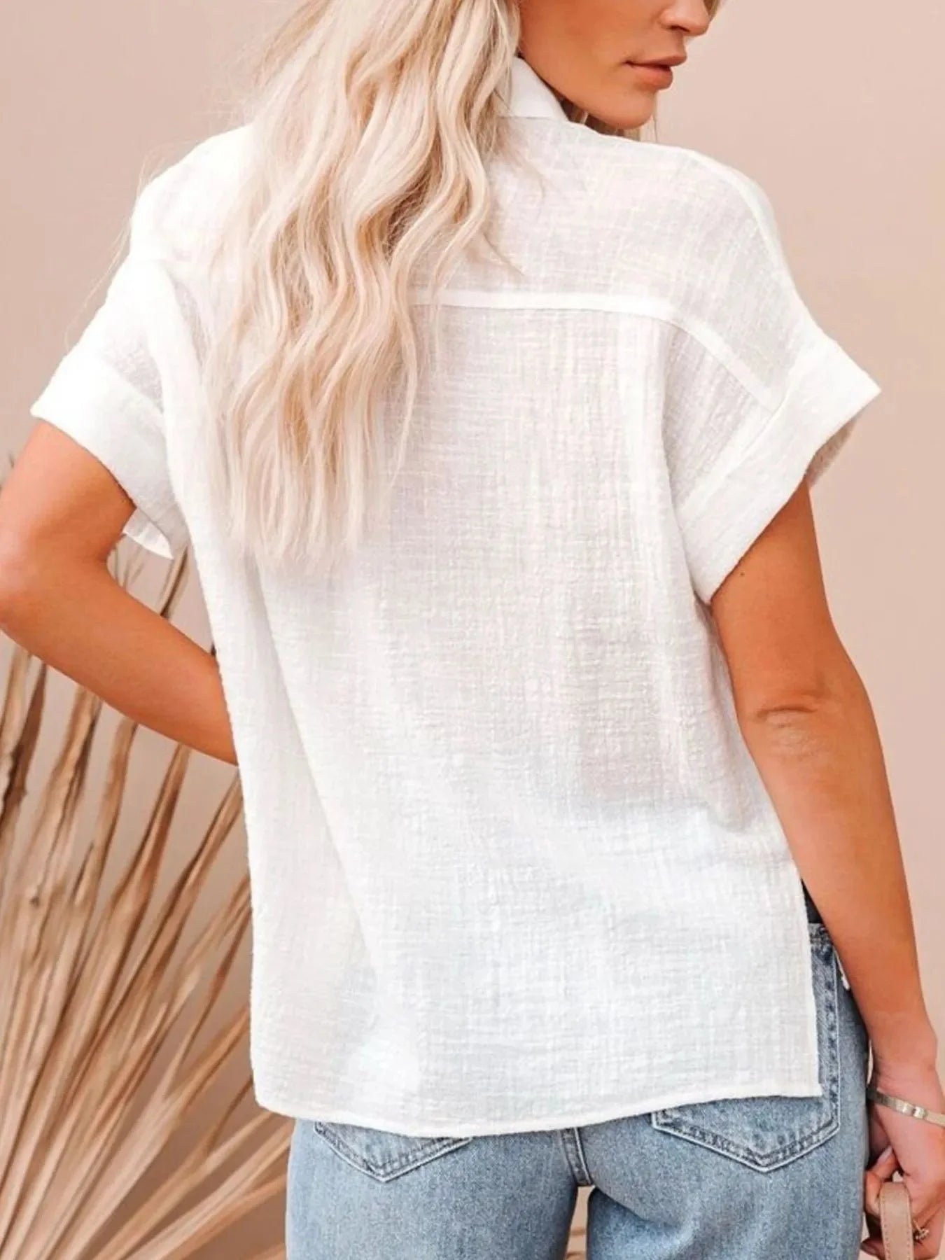 Full Size Button Up Short Sleeve Shirt Plus Size