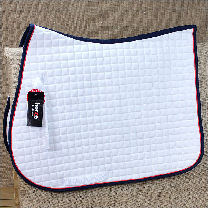Full Horze River All Purpose Horse Nylon Saddle Pad Billets Strap White Blue