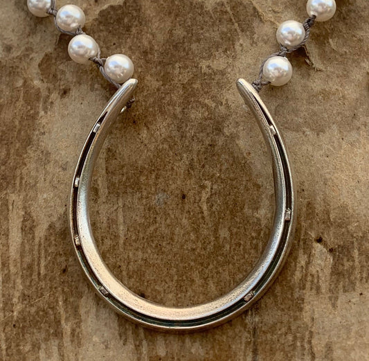 Big Luck on Pearls Horseshoe Necklace