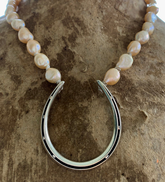 Big Luck on Big Pearls Horseshoe Necklace