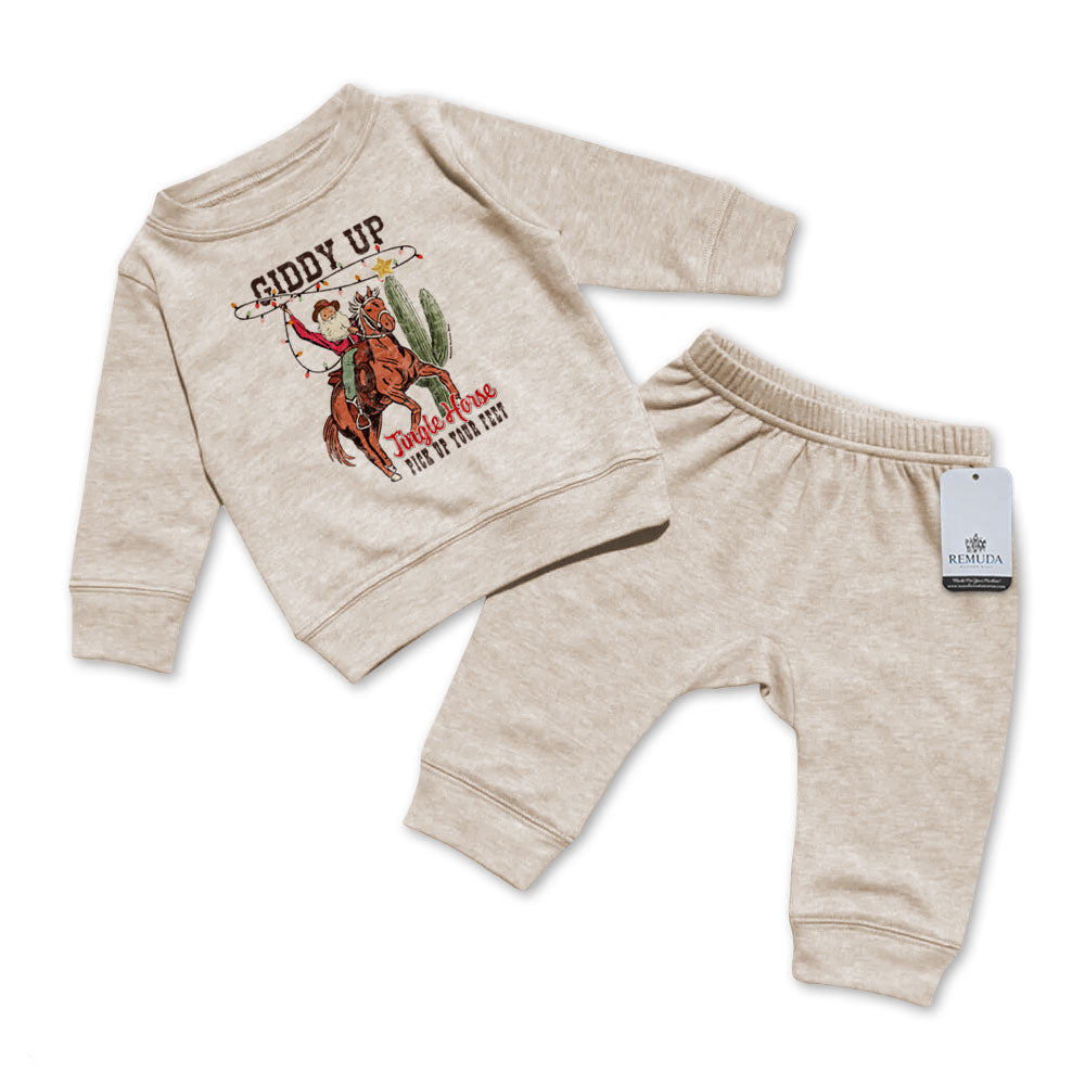 Giddy Up Jingle Horse - Infant Western 2 Piece Christmas Sweatsuit