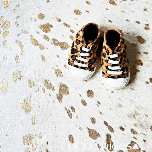 Gold Metallic On White Cowhide Rug