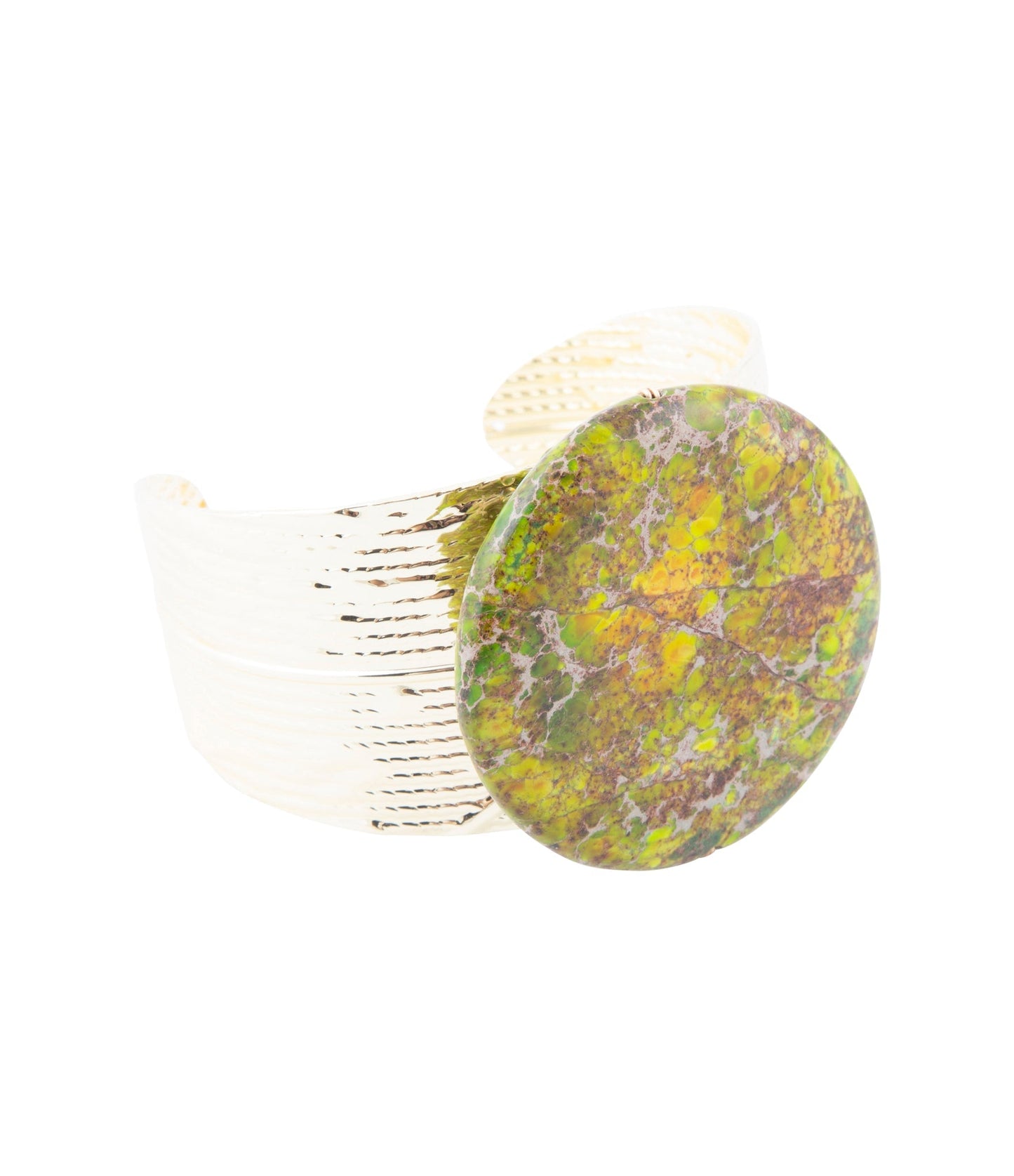 Lime Green Jasper Golden Statement Cuff Bracelet