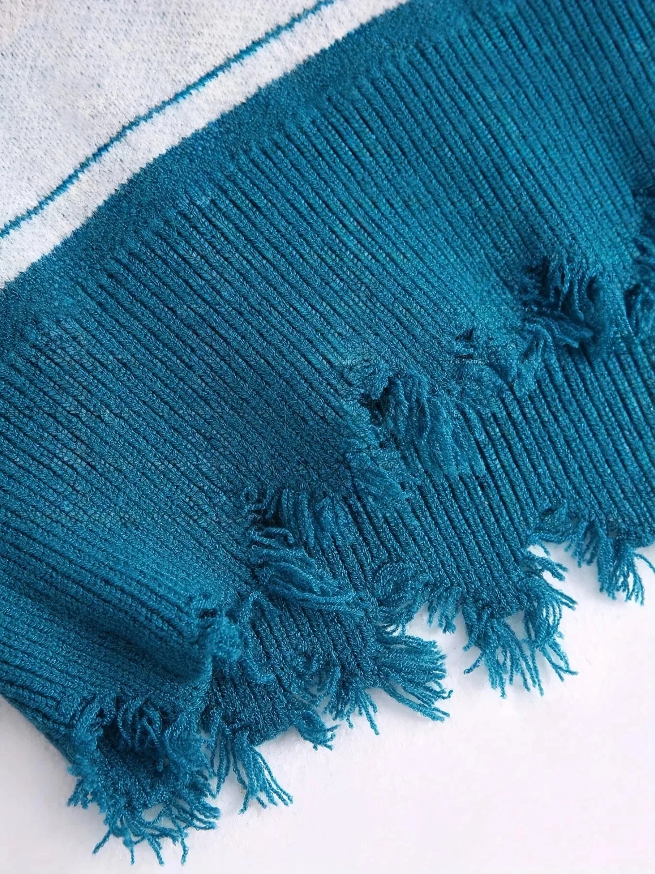 Heidi Frayed Hem V-Neck Long Sleeve Sweater