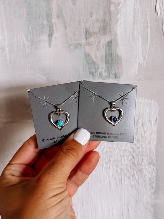 Hico Turquoise or Lapis Heart Necklace