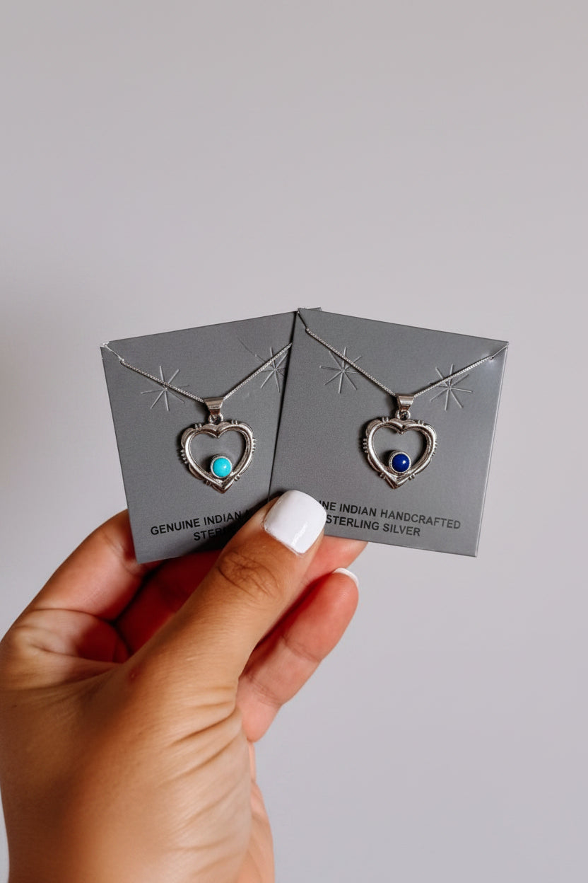 Hico Turquoise or Lapis Heart Necklace