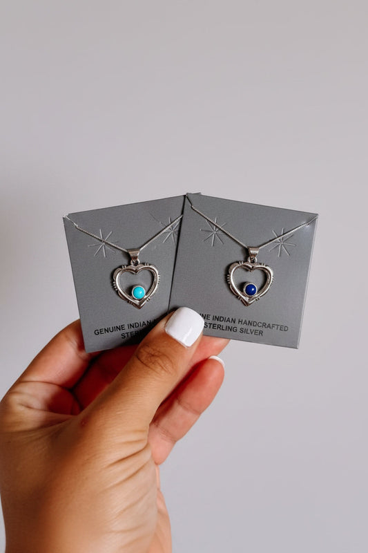 Hico Turquoise or Lapis Heart Necklace