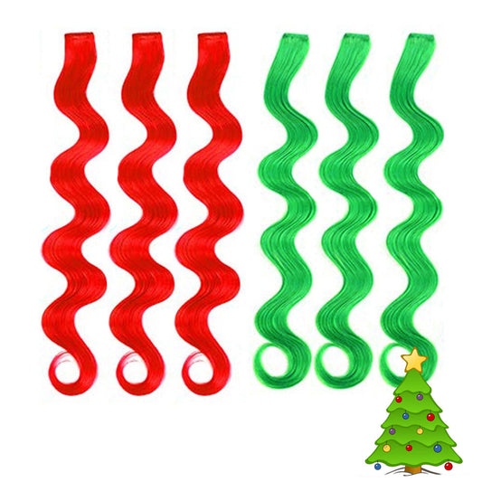 Holiday Red/Green Curls 6 Pack Clip-in Hair Extensions