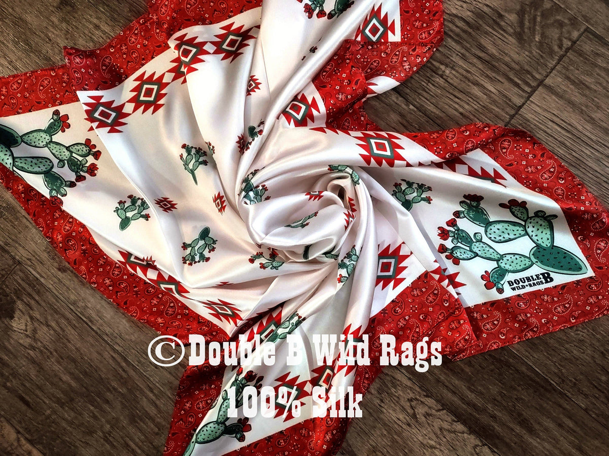 Wild Rag 100% Silk Cactus with Red Bandana Border Cowboy Western Neck Scarf Bandanna by Double B Wild Rags