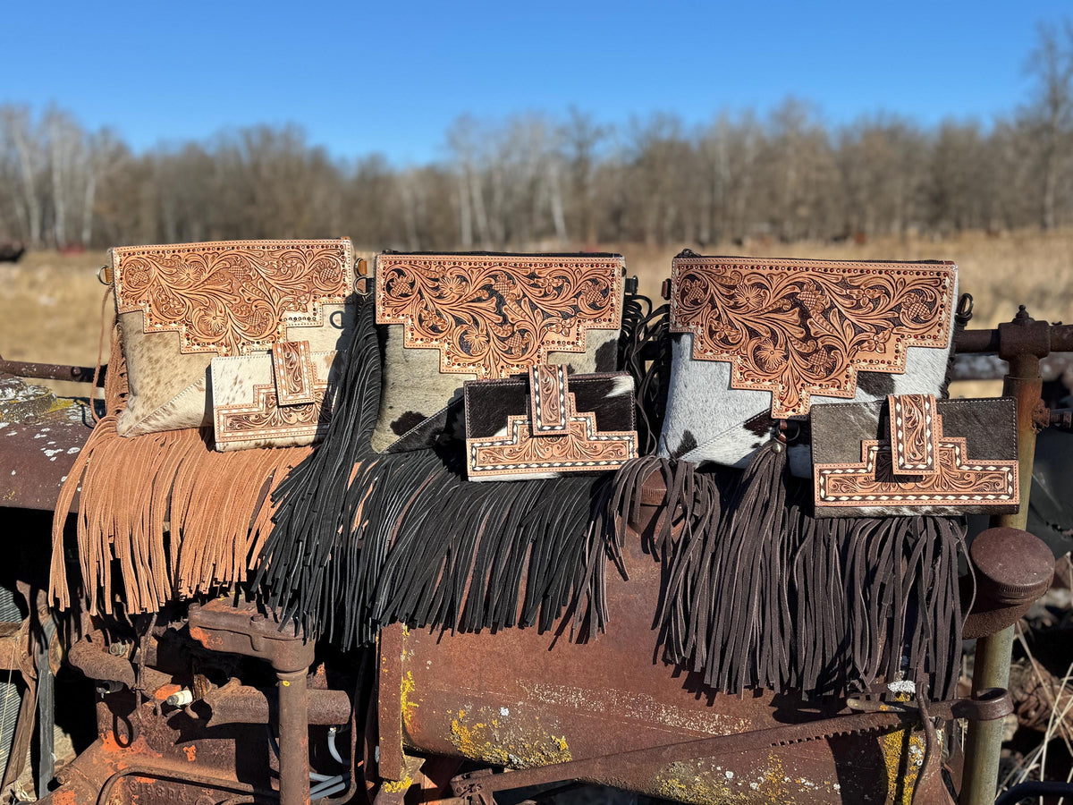 Genuine Western Cowhide Leather Purse and Wallet with details and fringe by Double B Wild Rags