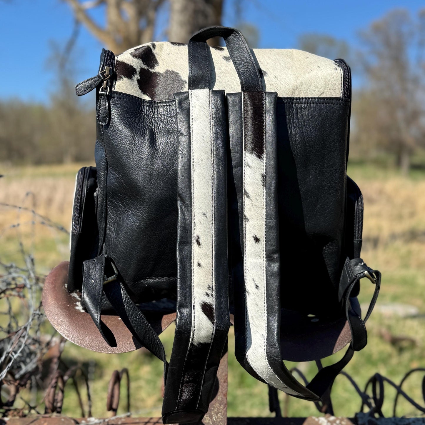 Genuine Western Cowhide Leather Backpack Diaper Bag Personal Item carry-on luggage