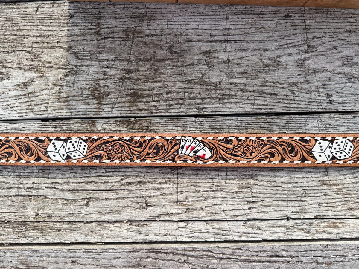 Genuine Leather Western Belt with tooled cards and dice by Double B Wild Rags