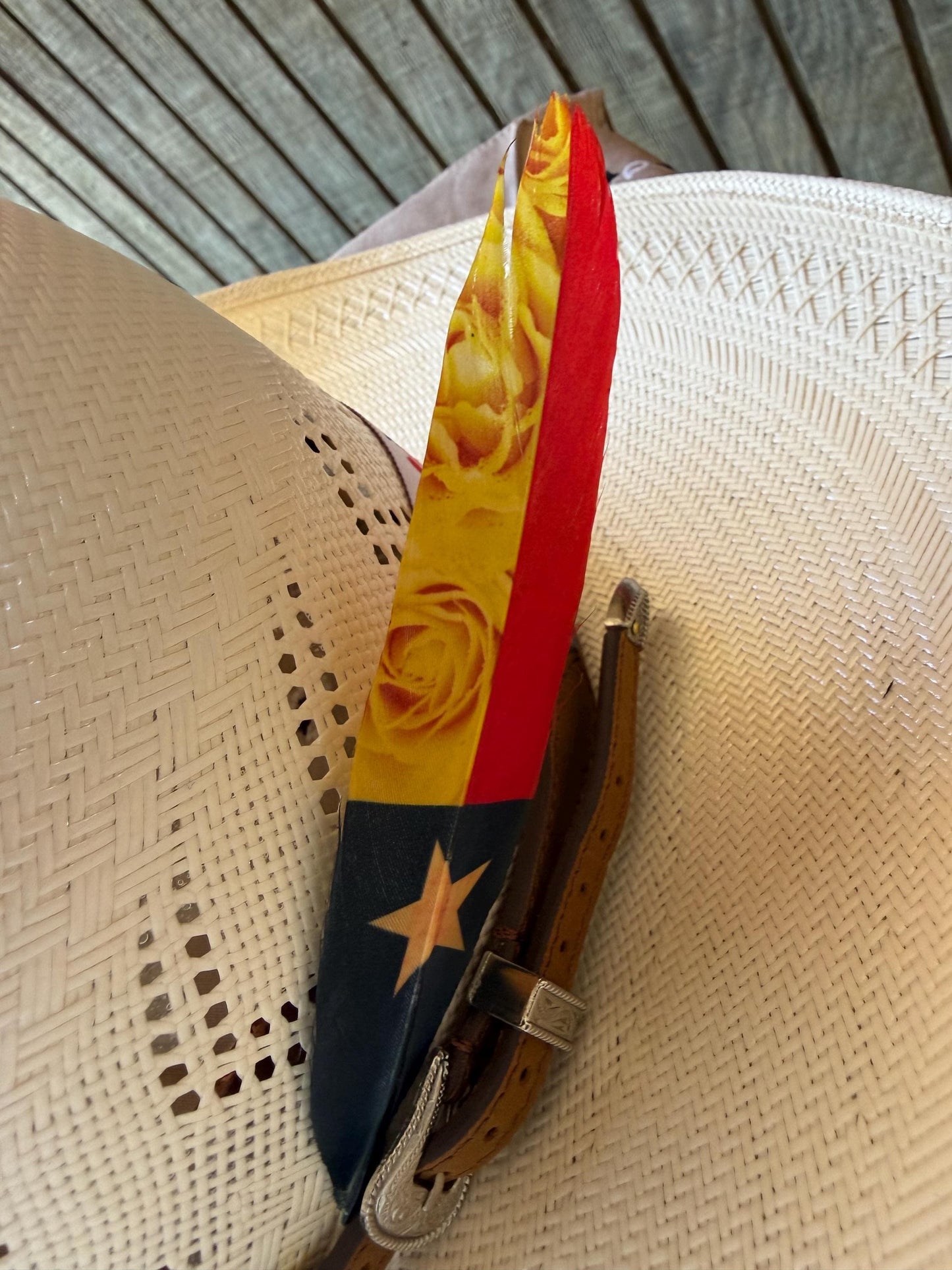Texas Flag & Yellow Rose Western Hat Feather
