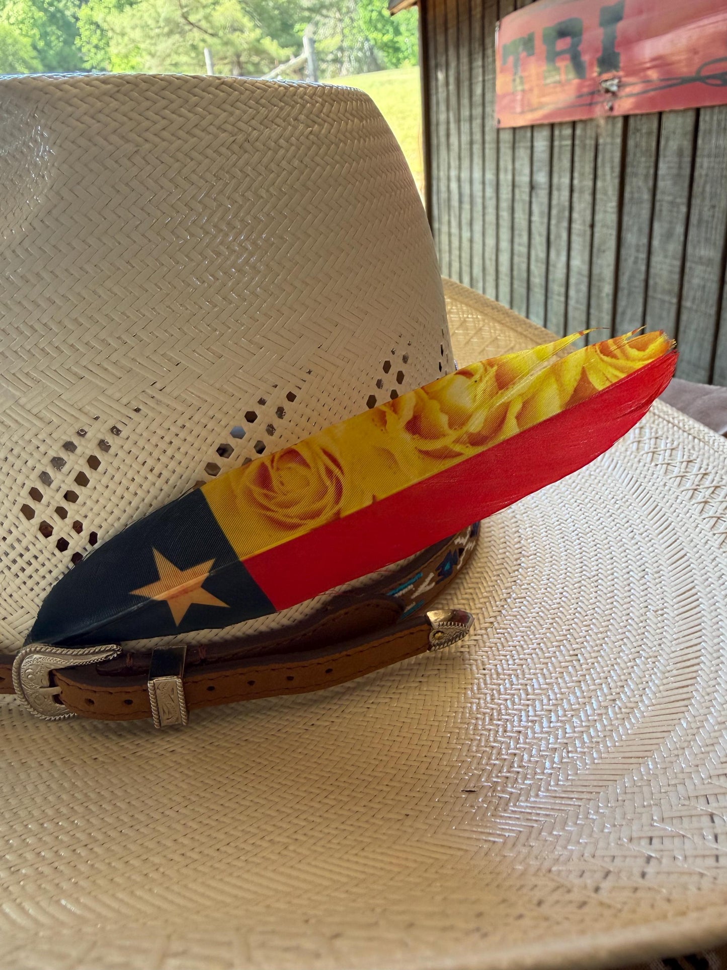 Texas Flag & Yellow Rose Western Hat Feather