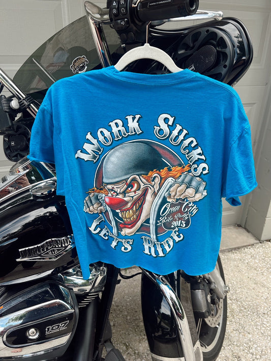 2015 Ocean city Bike Rally work sucks cropped tee-size large
