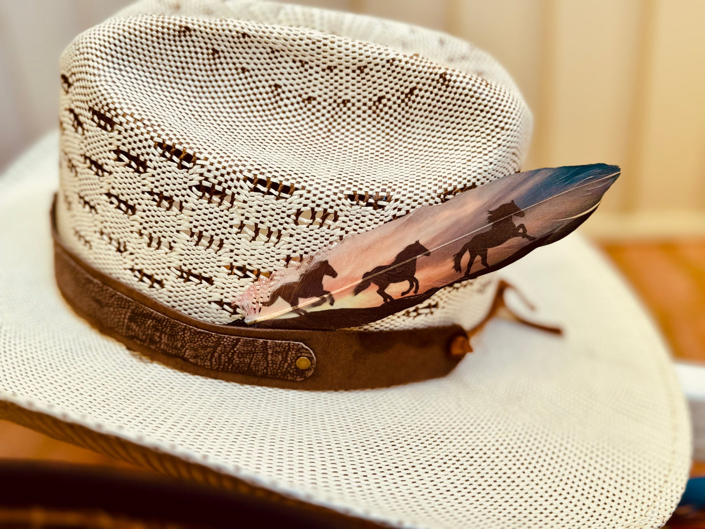 Orange Wild Sunset Horses Hat Feather