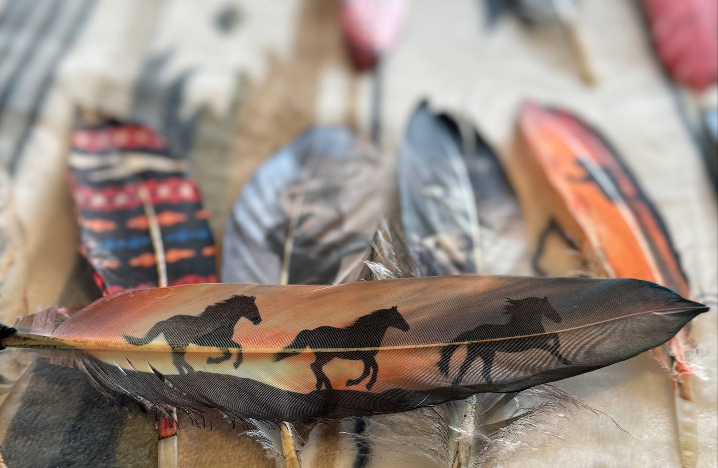 Orange Wild Sunset Horses Hat Feather