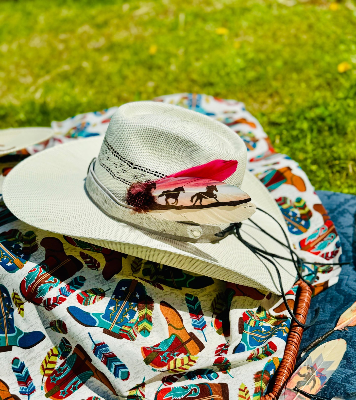 Purple Wild Sunset Horses Hat feather