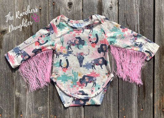 Shea Baby Wild Buffalo Longsleeve Fringe Onesie