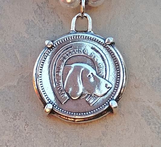 Hound Medal on Pearls Necklace